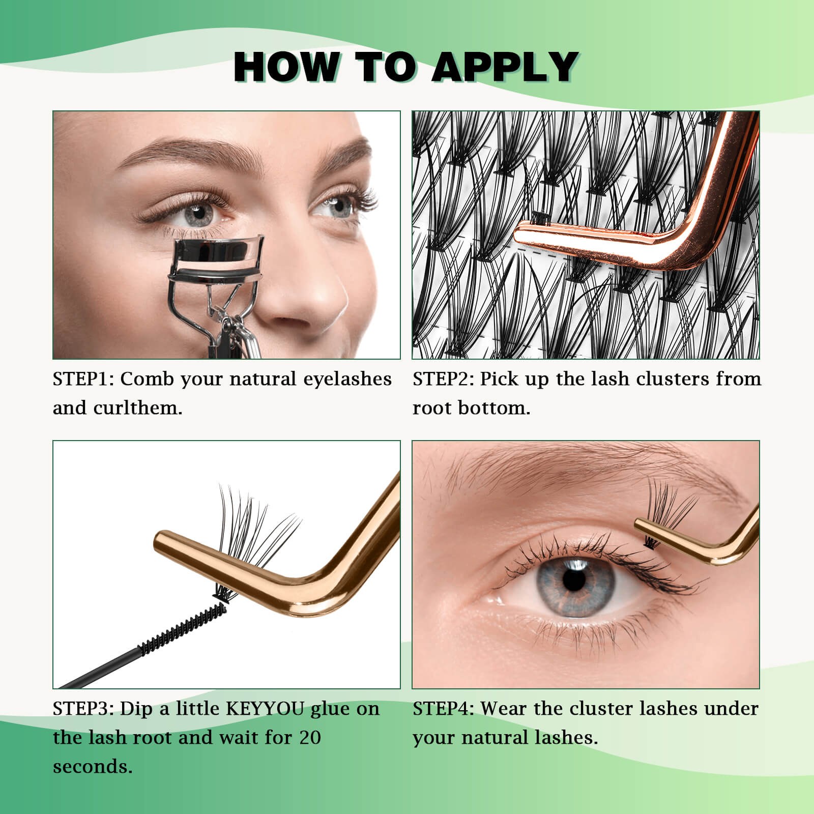 KeyyouLash - Individual Clusters Lashes 20D, diy lash extensions, natural lashes