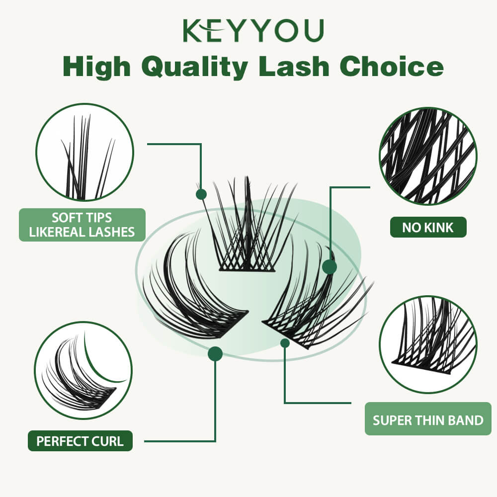 KeyyouLash - Cluster Lashes Y09, diy lash extensions, natural lashes