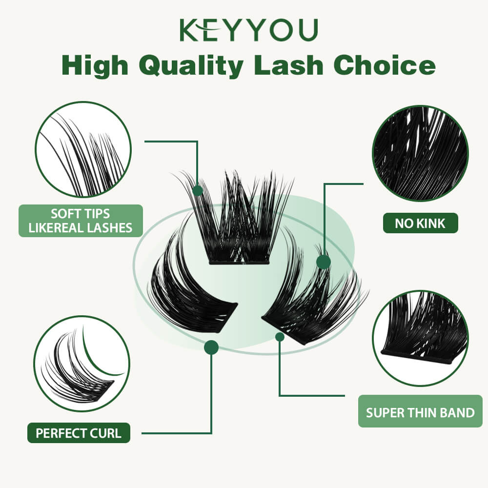 KeyyouLash - Cluster Lashes Y10, diy lash extensions, dramatic lashes