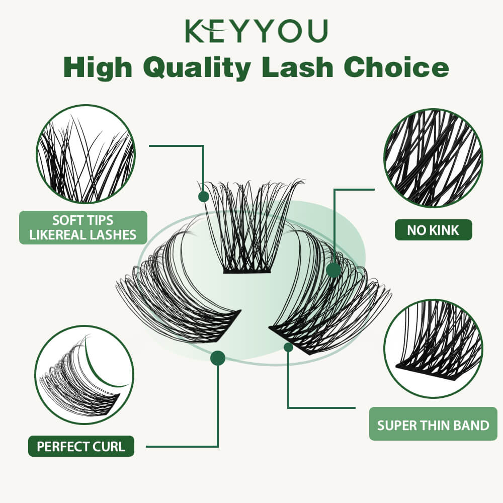 KeyyouLash - Cluster Lashes Y11, diy lash extensions, natural lashes