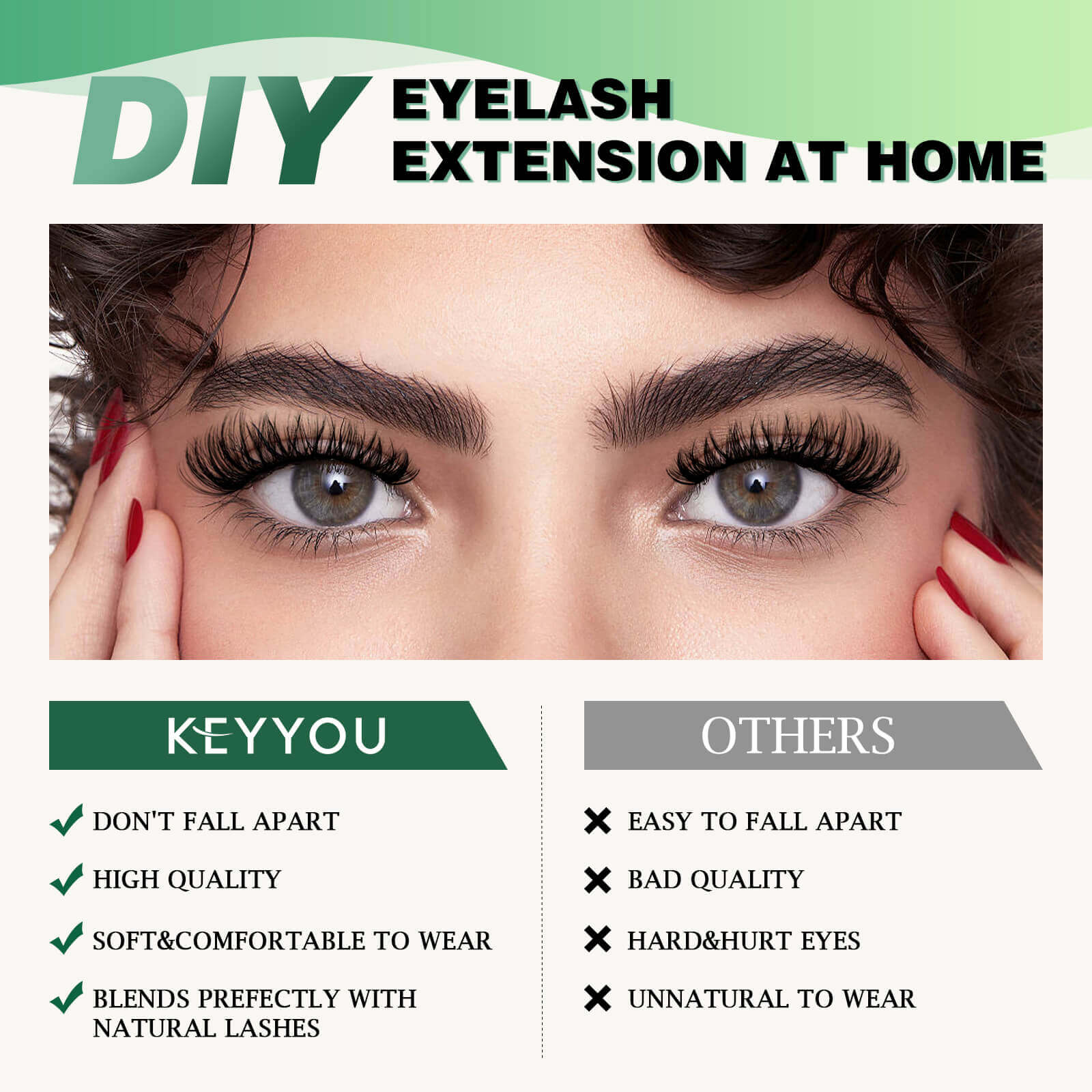 KeyyouLash - Individual Clusters Lashes 50D, diy lash extensions